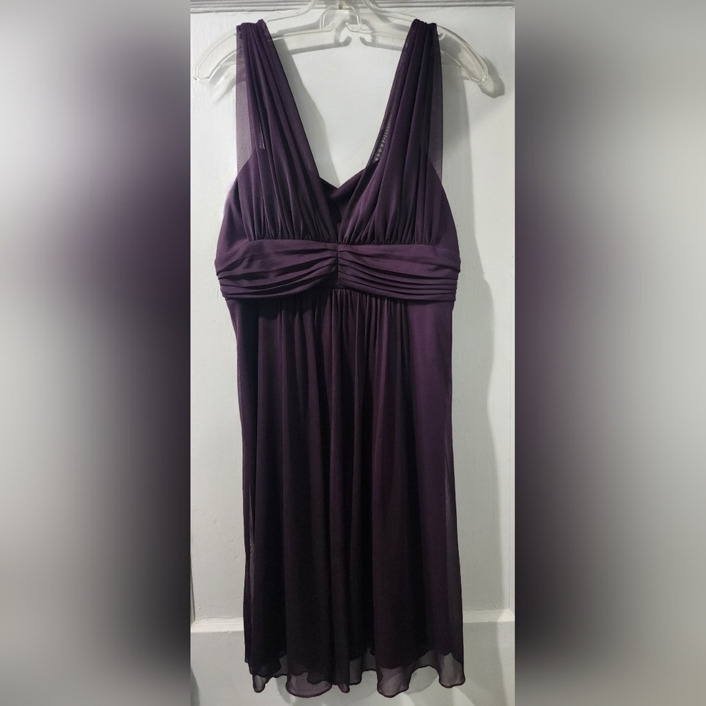 Purple Chiffon V-Neck Ruched Empire Waist Cocktail Dress size:M